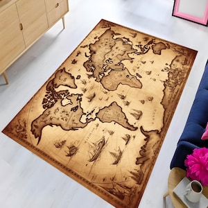 Alfombra de mapa, alfombra de mapa medieval, alfombra náutica, alfombra de mapa del tesoro, alfombra de sala de pasatiempos, alfombra de regalo para un amigo, alfombra con aspecto de papiro, alfombra personalizable