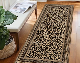 Leopard Runner Rug, Animal Long Rug, Washable Hallway Runner