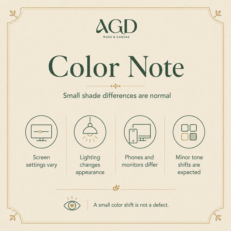 The image is a color note from AGD Pugs & Canvases, providing information about color shifts and their normalization.