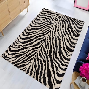 Zebra Pattern Rugs, Zebra Skin Bedroom Rug, Non-Slip Washable Rug