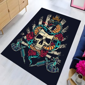 Tattoo Rug,Colorful Tattoo Concept Rug,Tattoo Art Print Vintage Rug,Tattoo Decor Rug,Skull Rug,Skulls Tattoo Rug,Cheap Rug,Fashion Rug,Gift