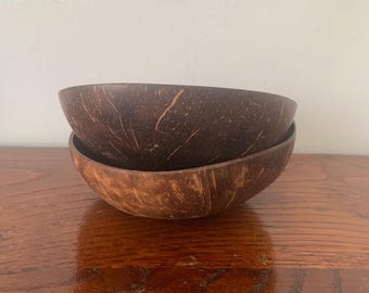 Two Natural Coconut Shell Bowls
