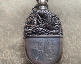 Japanese Silver Flask; Monogrammed
