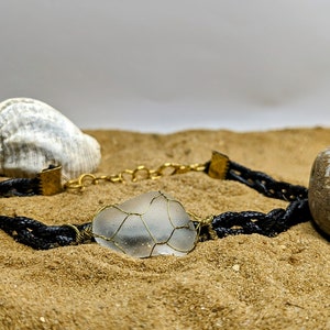 Bracelet tressé verre de mer blanc