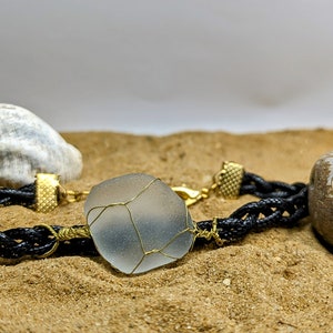 Bracelet tressé verre de mer blanc