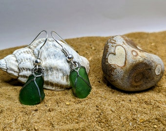 Emerald Green Seaglass Earrings