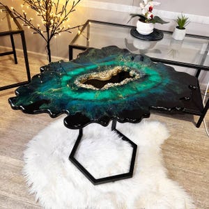 Handmade Epoxy Resin Coffee Table: Geode Agate Accent Table