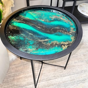 Handmade Epoxy Resin Side Table: Modern Agate Bedside Table