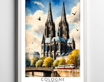 Cologne, Germany - | Travel printing, travel gift, city posters, digital download, gift idea, decoration, art piece, wall art