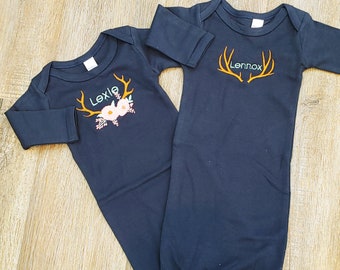 Newborn Twins Coming Home Outfits - Multiple Gifts - Baby Shower Gifts for Multiples - New Parent Gifts - Navy gown - Boy or Girl Twins