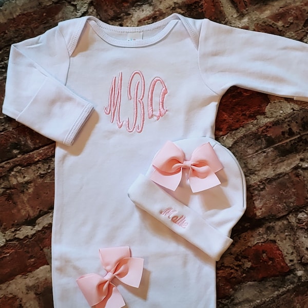 Newborn girl coming home outfit, newborn layette gown, newborn pictures, newborn girl take me home outfit, layette, Monogrammed Gifts Baby