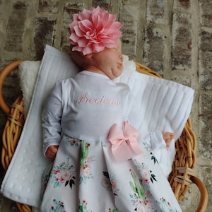 Floral Newborn Girl Coming Home Outfit: Monogrammed Baby Gown & Headband