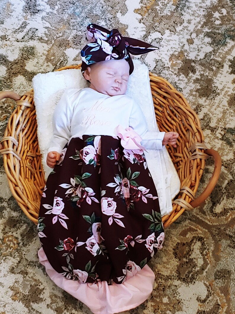 Personalized Coming Home Outfit Baby Girl Gown Turban Etsy