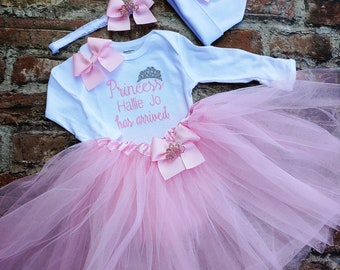 Personalized Baby Girl Coming Home Outfit - Baby Shower Gift Box - Baby Girl Name Outfit - Baby Girl Pink First Tutu - Princess Has Arrived