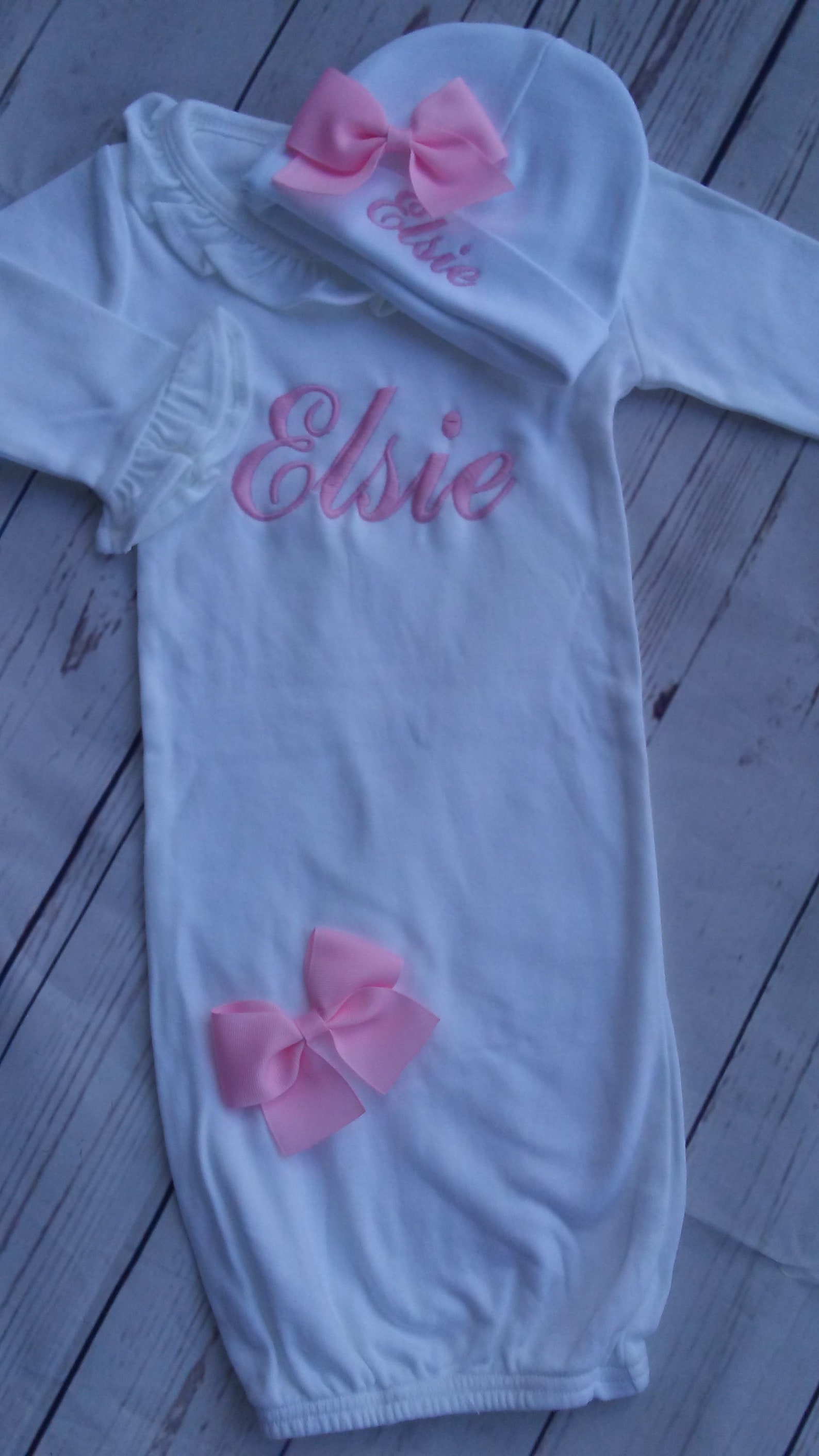 Personalized Baby Girl Coming Home Gown Beanie Newborn Etsy