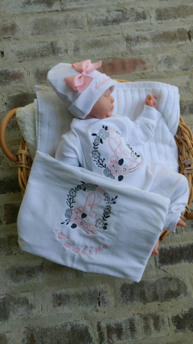 Newborn Girl Coming Home Outfit Monogrammed Floral Footie Etsy
