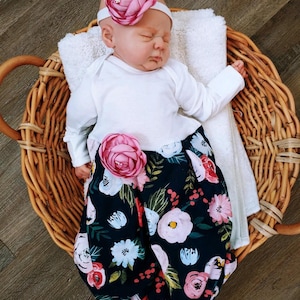 Floral Newborn Gown and Headband Set: Shabby Chic Baby Girl Outfit