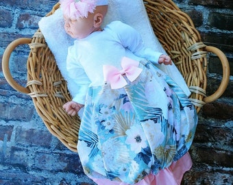 Floral Baby Girl Layette Gown Set: Newborn Outfit with Headband