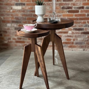 Modern Solid Wood Accent Table, Handmade Side Table, Mid Century Furniture