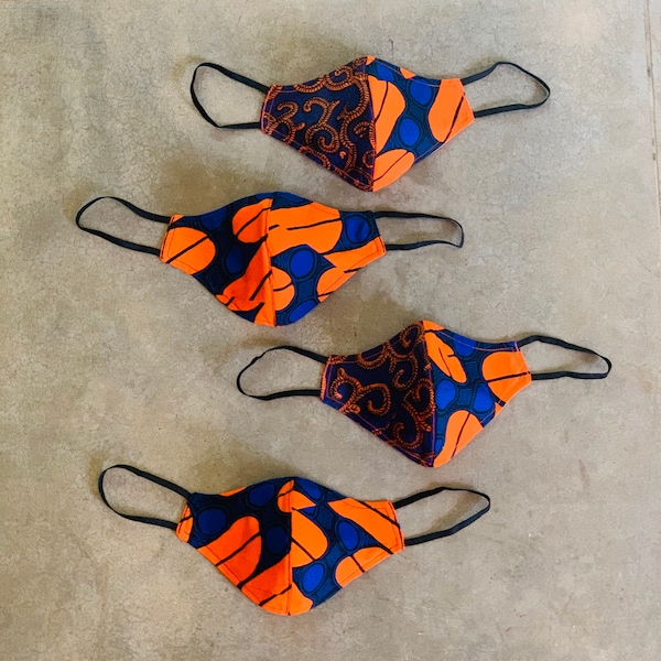 African print mask, Bright African Print Mask, Patchwork Orange African Print Mask