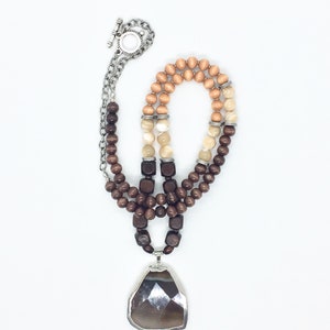 Botswana Agate Beaded Pendant Necklace with Mother of Pearl Beads