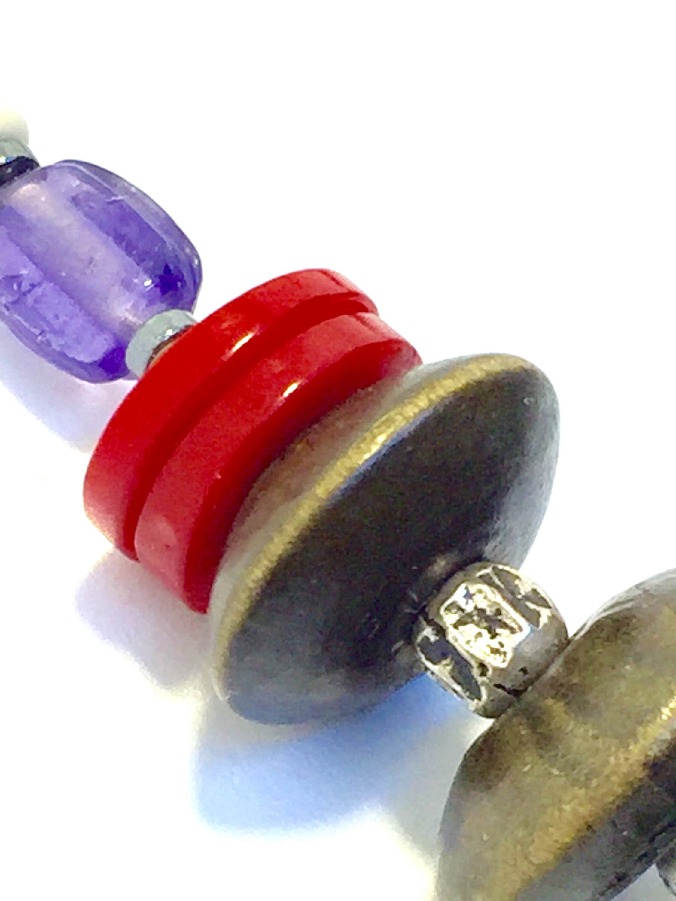 Vintage Glass Bead Necklace with Hematite Bone Wood and Etsy