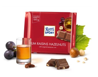 Ritter Sport Rum Raisins Hazelnuts Chocolate 12x100g