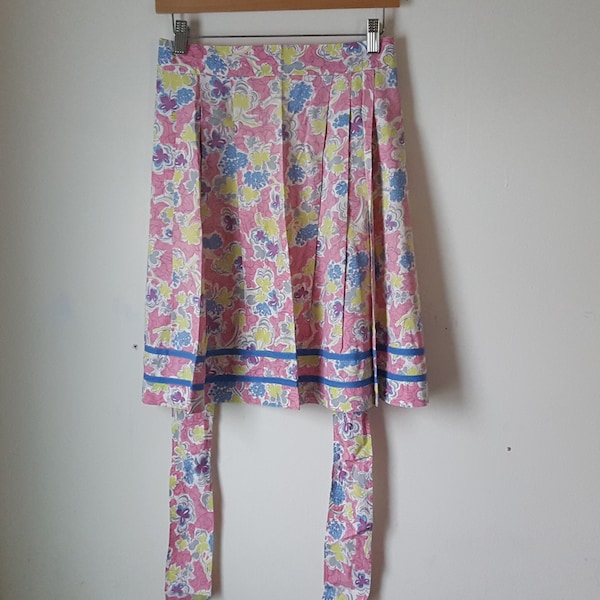 Vintage Floral Apron 50s MCM Pink Blue