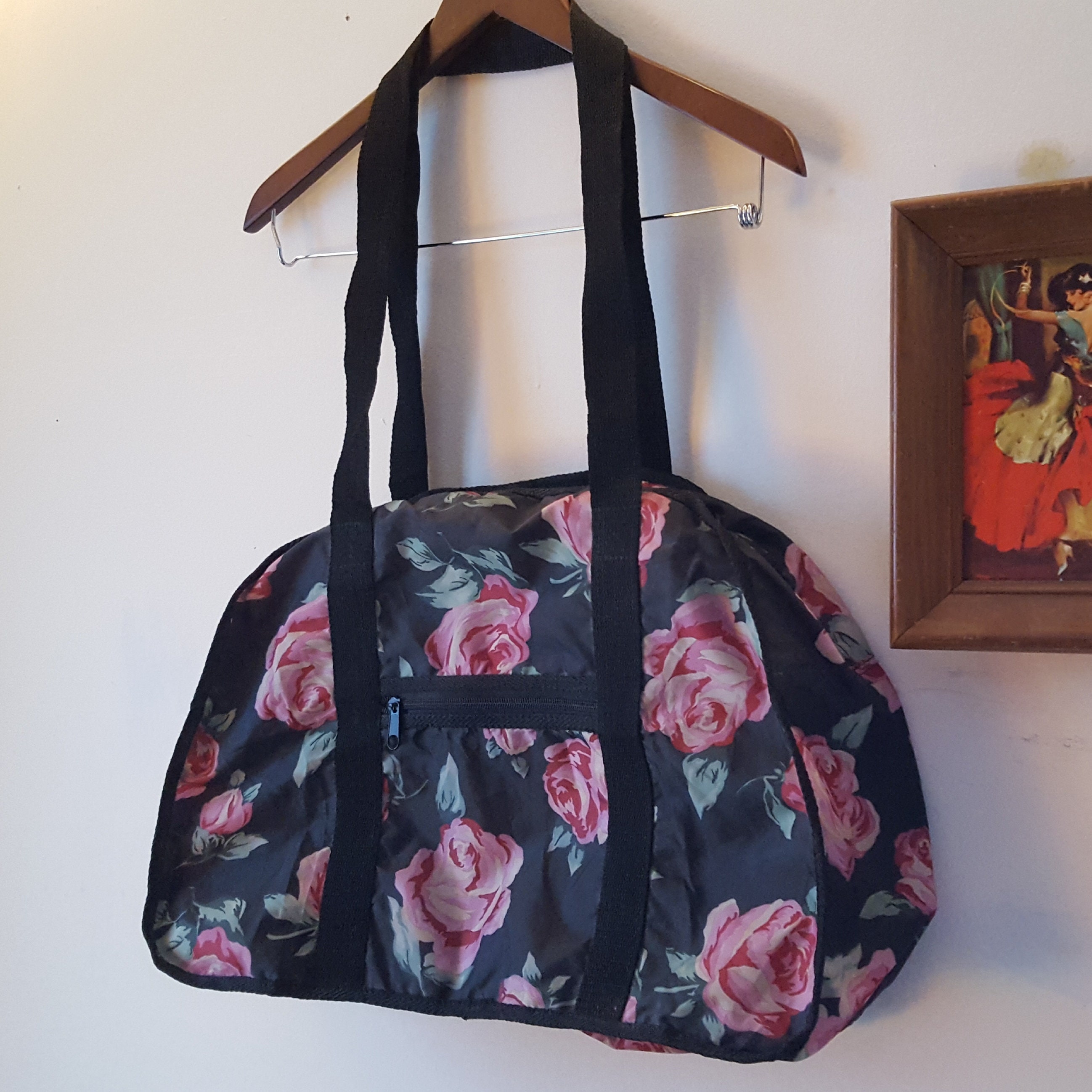 Vintage Rose Duffle Bag 1995 Pink Black 