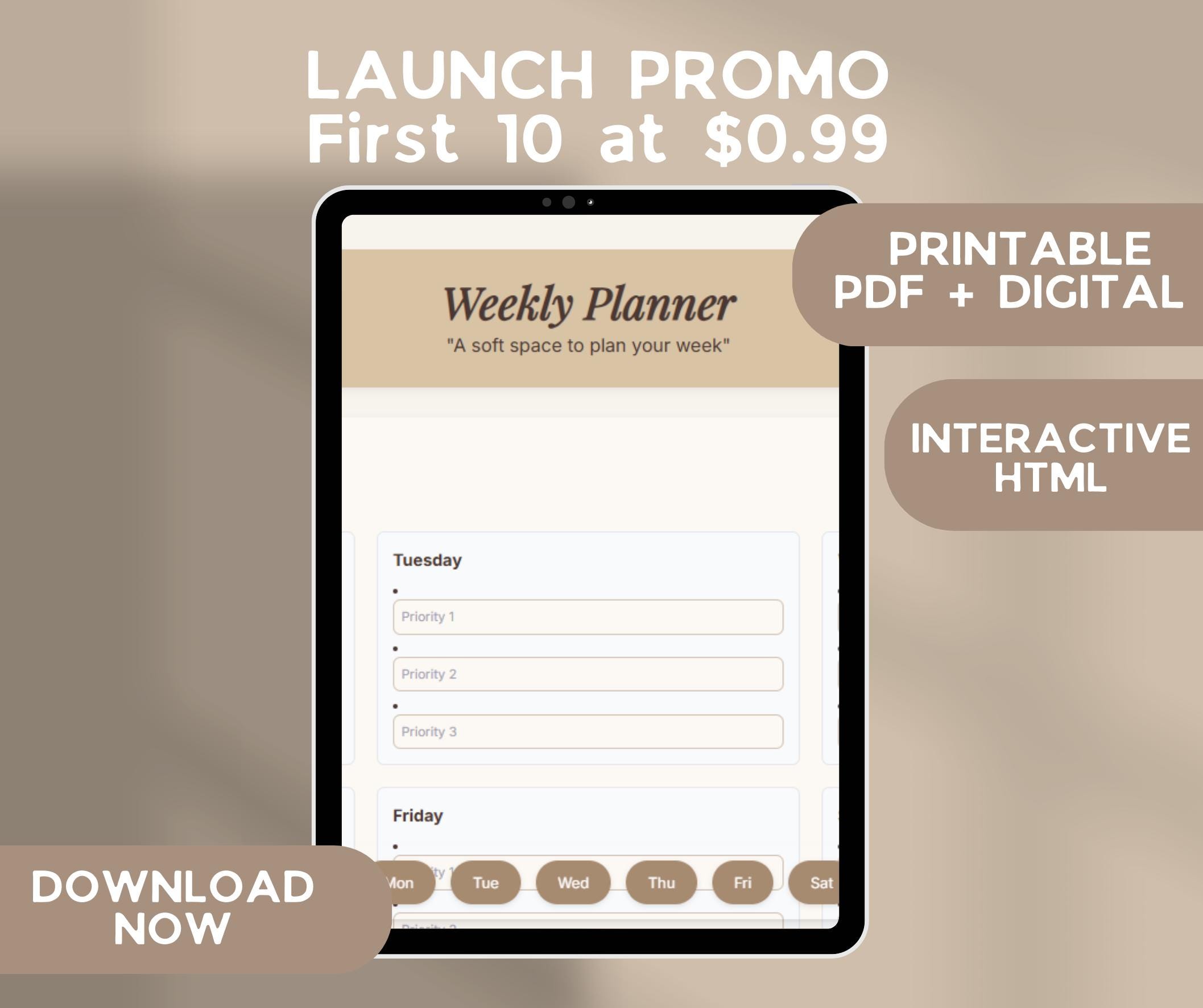 週間デジタルプランナー（英語・スペイン語）｜ミニマリスト、日付なし｜発売記念プロモーション - 最初の10冊は0.99ドル - Etsy 日本