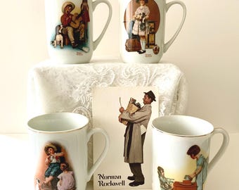 Norman Rockwell Coffee Mugs Set of 4 Vintage Americana PMC & Museum Seal -  Etsy