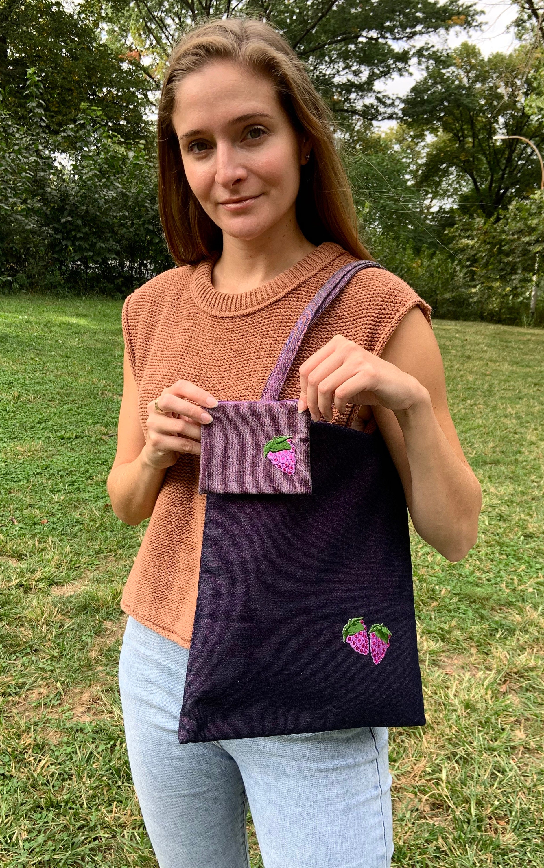 Denim Tote Set Purple Denim Tote 
