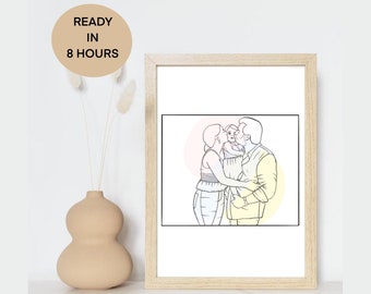 Arte de uma linha, Retrato digital, Desenho de uma linha, Ilustração personalizada, Retrato de casamento, Presente de família personalizado, Desenho personalizado, Dia das Bruxas