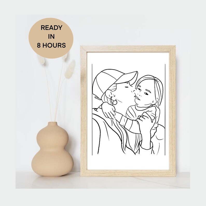 Ilustração personalizada, Desenho de uma linha, Presente personalizado, Presente de dia das mães, Retrato personalizado, Presente de Halloween, Arte de linha personalizada, Arte de uma linha imagem 1