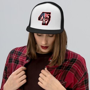 Bold and Edgy Patriotic Apparel - Trump 4547 with Patriotic Punisher | Trucker Cap