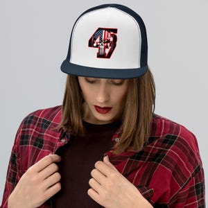 Bold and Edgy Patriotic Apparel - Trump 4547 with Patriotic Punisher | Trucker Cap
