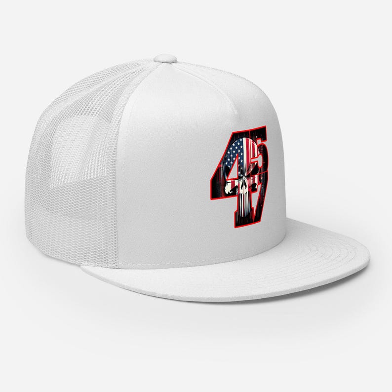 Bold and Edgy Patriotic Apparel - Trump 4547 with Patriotic Punisher | Trucker Cap