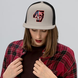 Bold and Edgy Patriotic Apparel - Trump 4547 with Patriotic Punisher | Trucker Cap