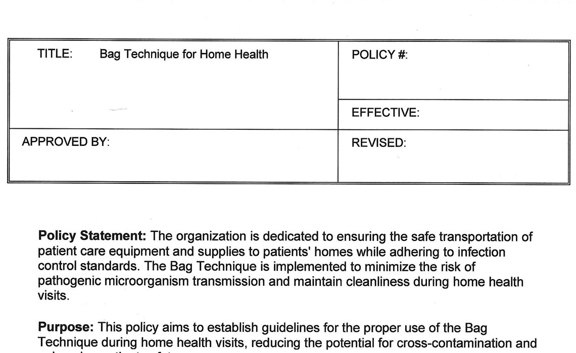 Bag Technique Policy for Home Health - Etsy