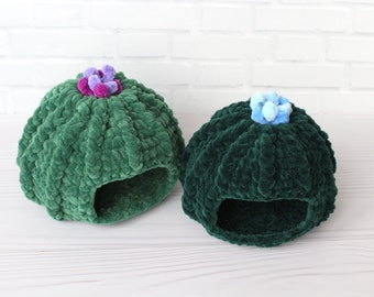 Crochet Cactus Pet Hide: Soft Reptile Cave, Succulent Tank Decor