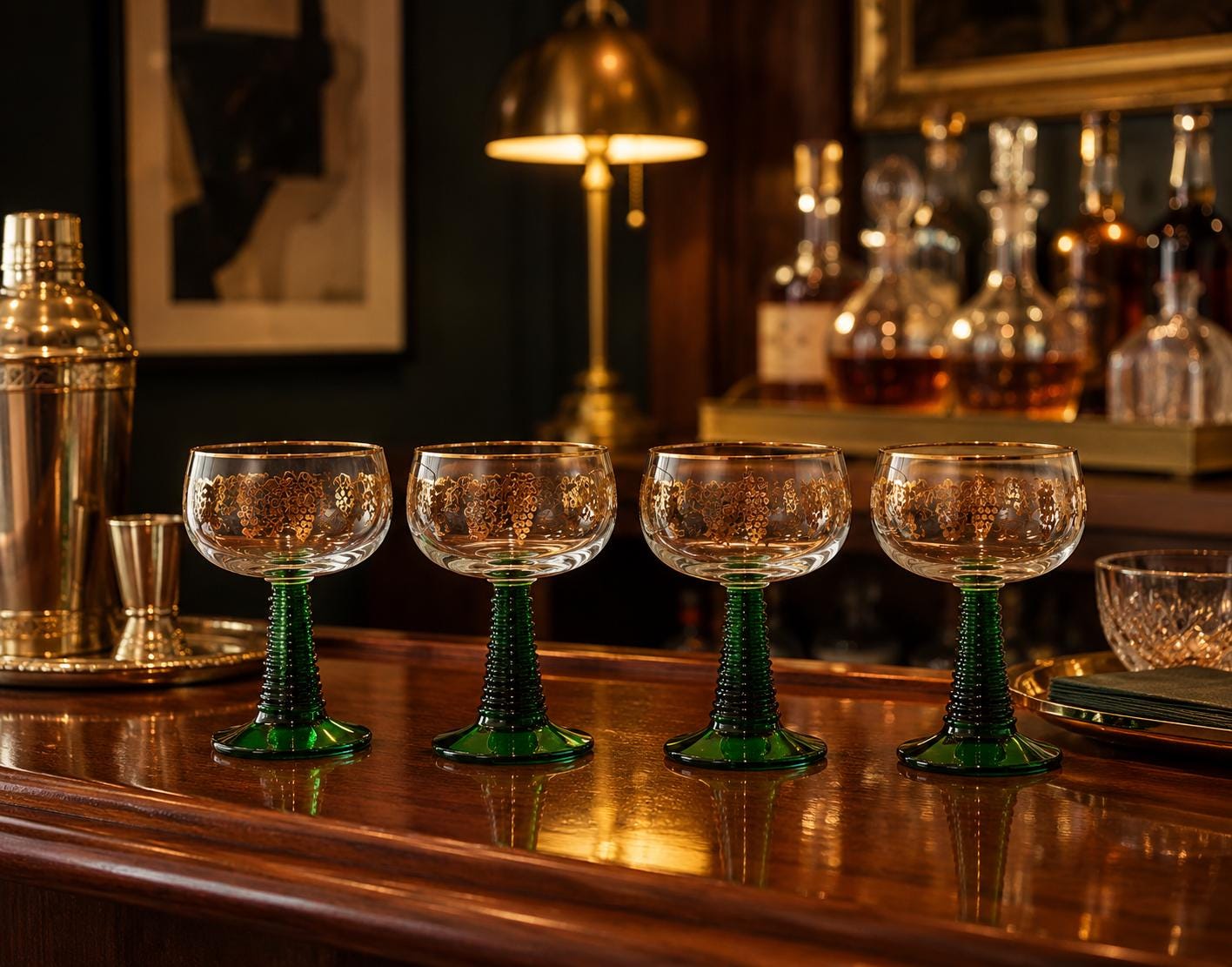German green stem wine glasses - Etsy 日本