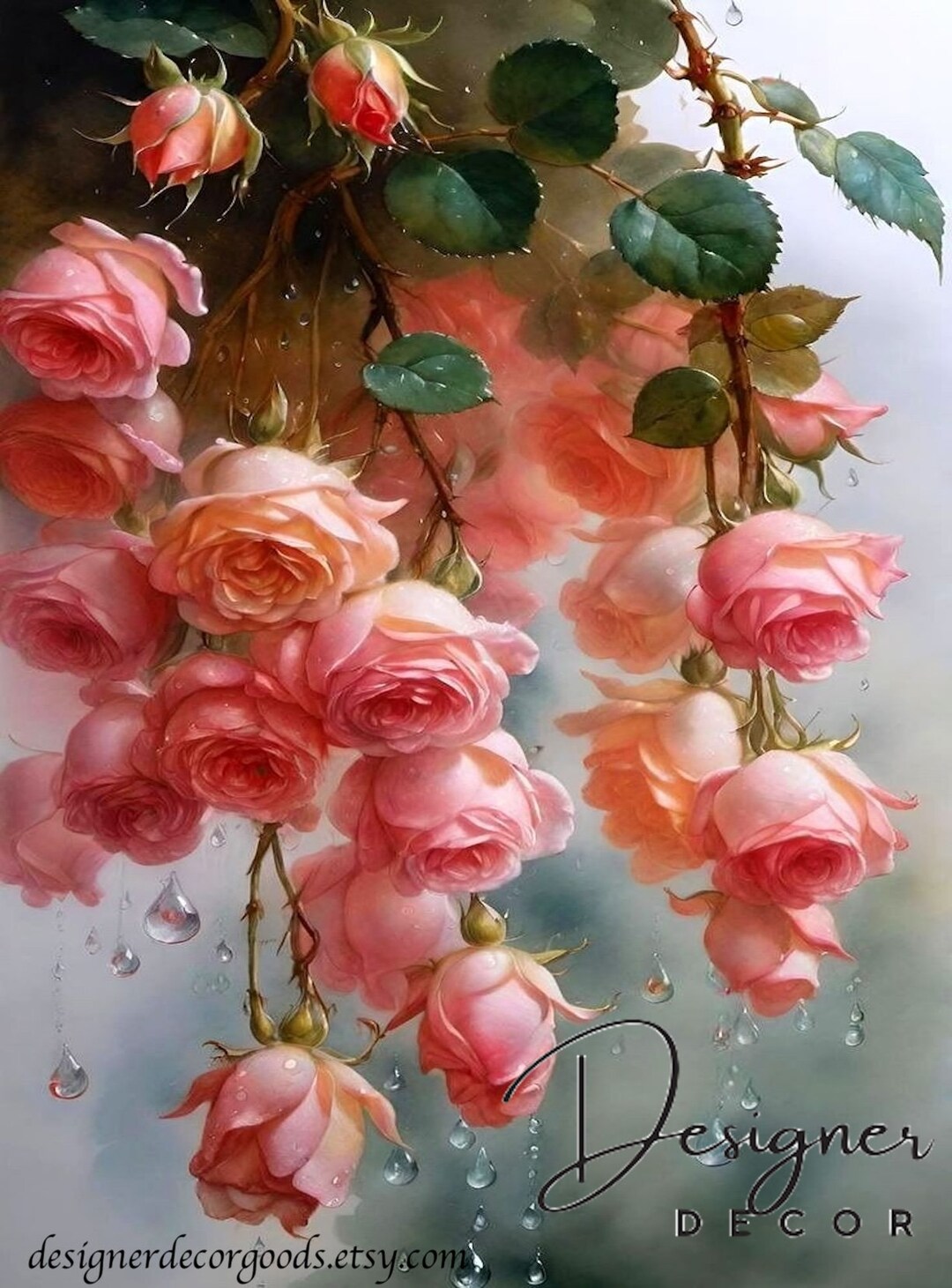 Rose Spring Design Spring Roses | Designer Decor Decoupage Tissue Paper. 18lb Paper | 17 ...