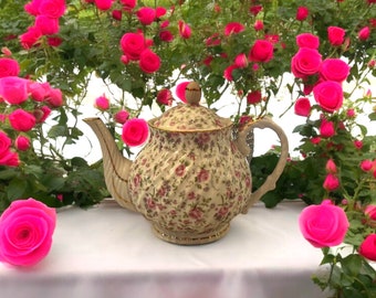 Lefton Chintz Teapot | Porcelain Teapot Lefton Porcelain |  Pink Rose Teapot