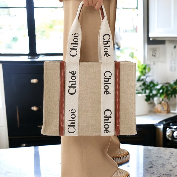 Chloe Woody Tote Bag, Canvas Tote Bag, Handbag, Leather Bag, Bag Women, Designer Bag