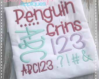 Penguin Grins Embroidery Font 1", 1.5", 2", 3", includes BX