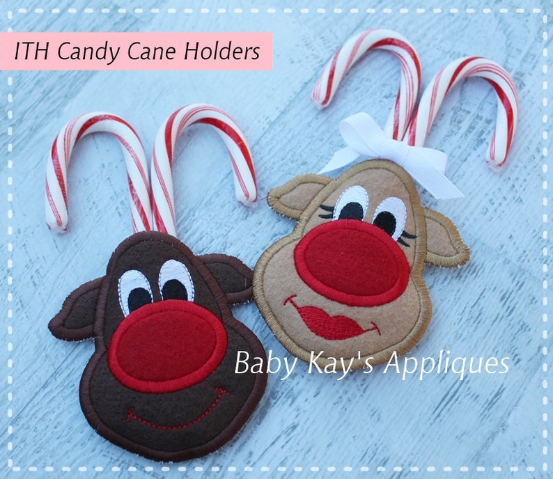 In the Hoop Reindeer Candy Cane Holders Applique Design 4x4 Etsy