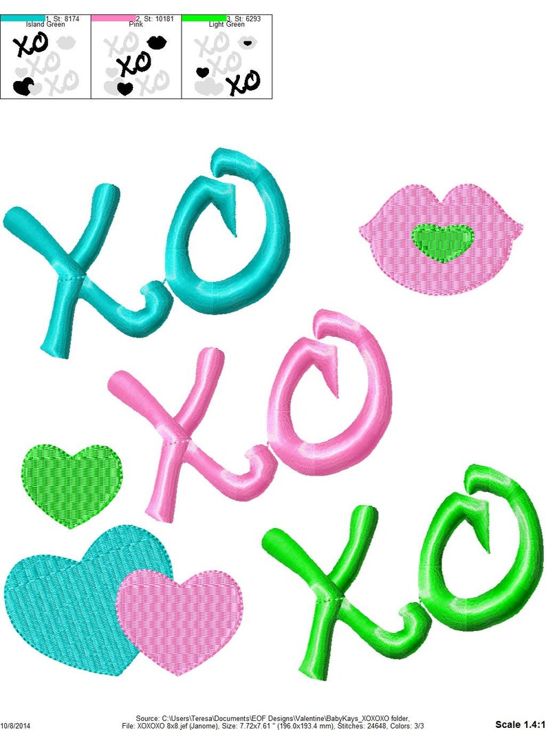 XOXOXO Hugs & Kisses Applique Embroidery Design 4x4 5x7 | Etsy