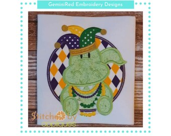 Framed Jester Hat Gator Embroidery Design {Four Sizes}