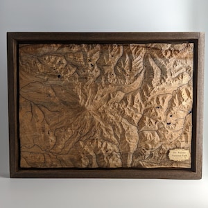 Carte en bois 3D du parc national du Mont Rainier