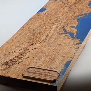 3D-houtkaart Appalachian Trail | Gedetailleerde houten wandelroutekaart, kunst Appalachen, wandelcadeau, decor voor doorgaande wandeling